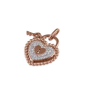Rose Gold Heart and Lock CZ Necklace Pendant New